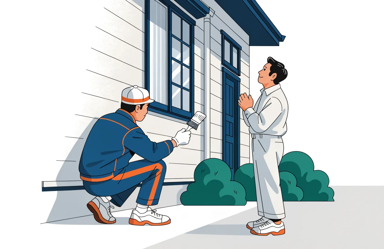 自社職人が外壁を直接施工するイラスト